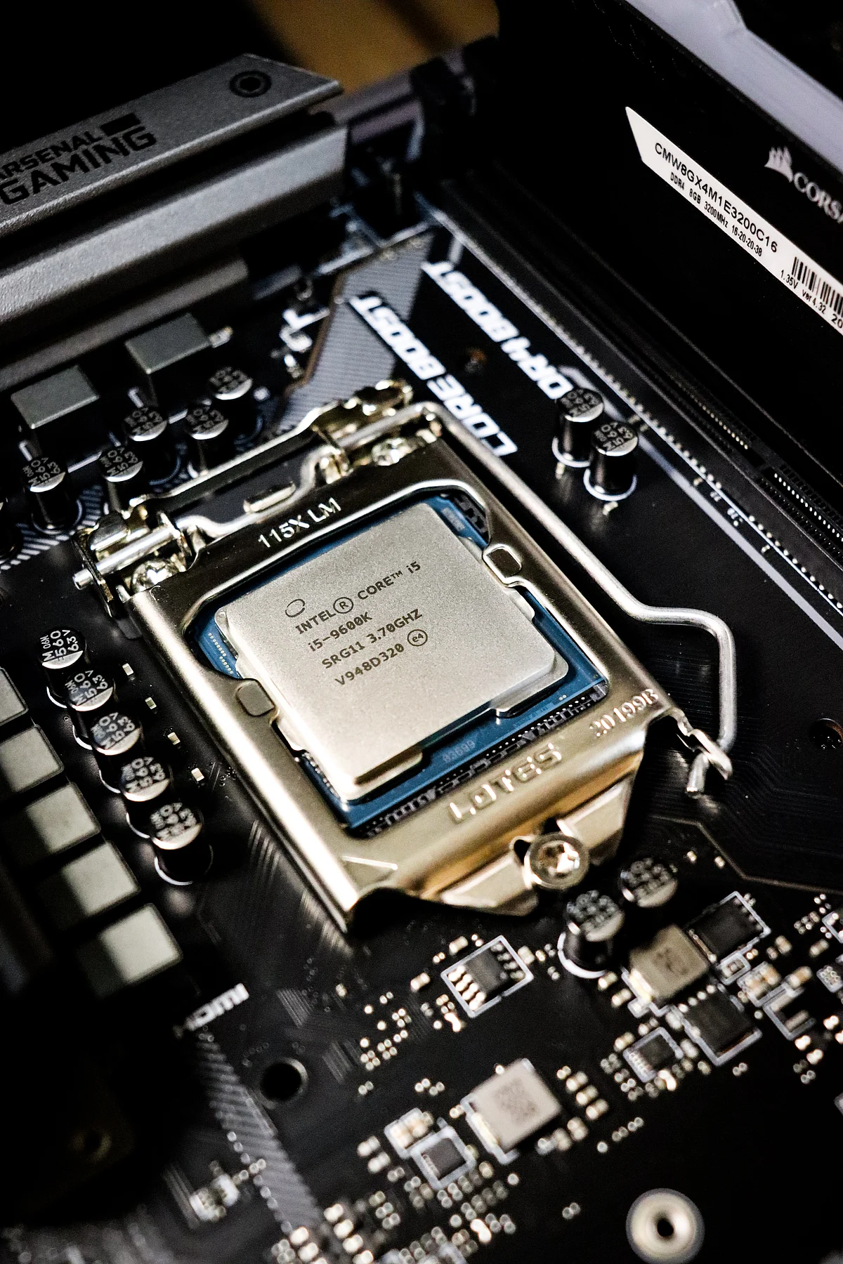 An Intel CPU on a motherboard