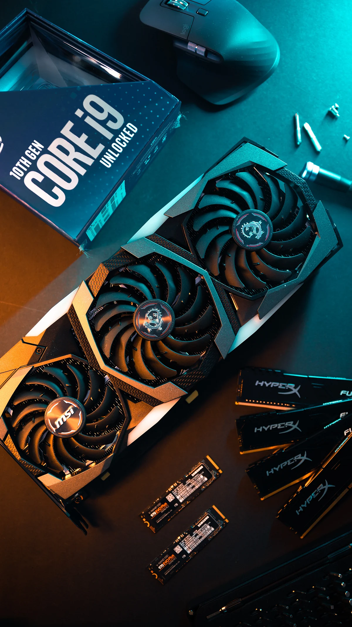 A cpu, graphics card, m.2 SSD's and RAM