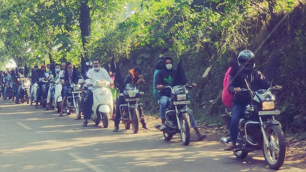 Melauli villagers hold bike rally to protest against Vishwajit Rane
