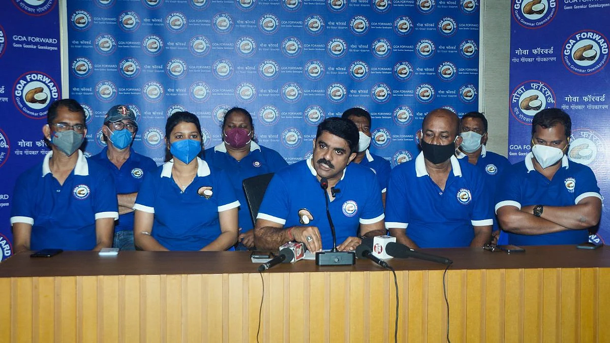 GFP president Vijai Sardesai with other members at a press conference