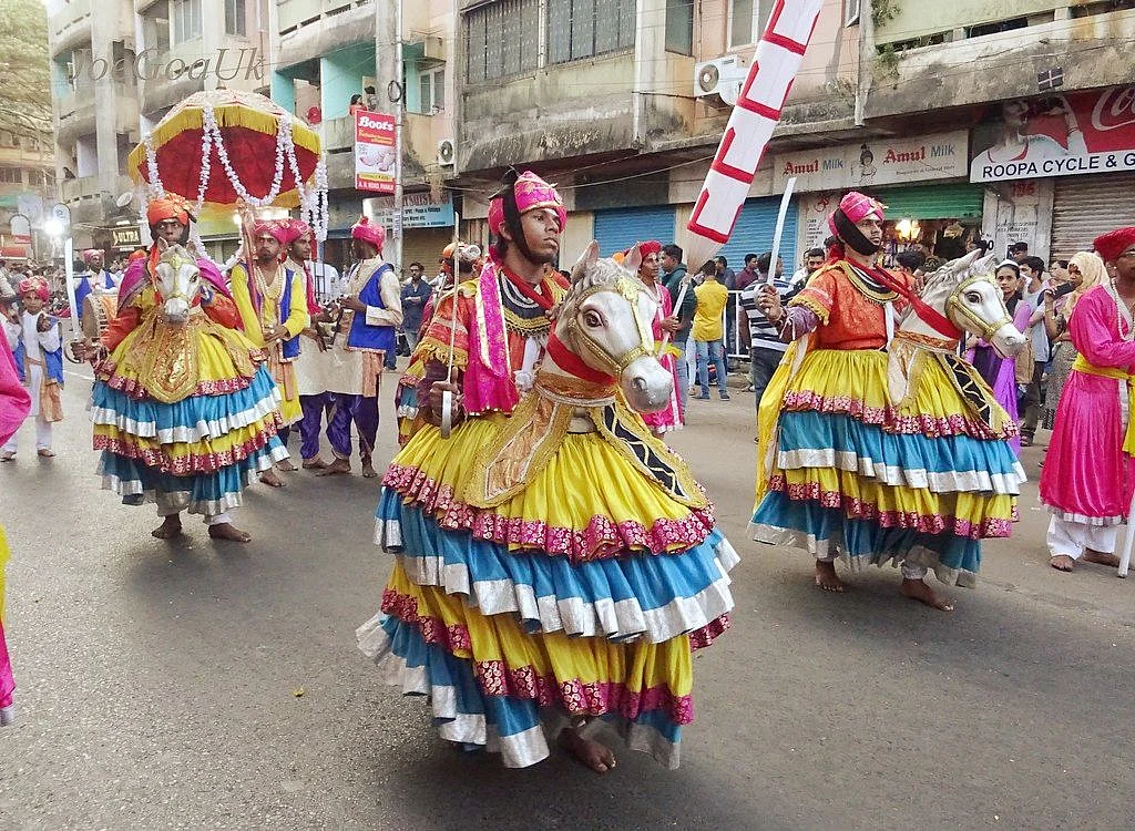 <div class="paragraphs"><p>The <em>Ghode Modni</em> dance is easy to recognise, with its characteristic horse costumes</p></div>