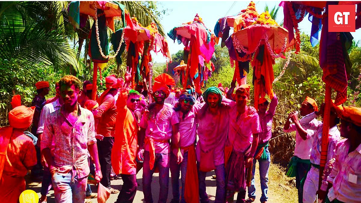 Tall, colourful umbrellas are a distinct feature of this festival in Goa