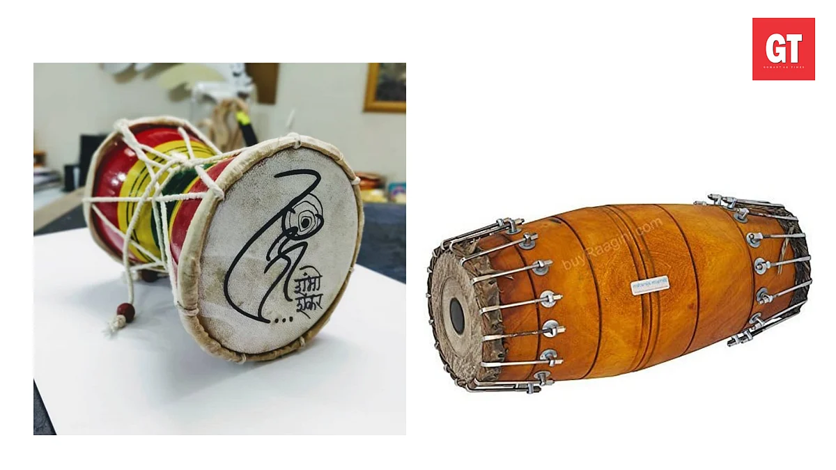 A 'damaru' (left) and 'mhadalem' (right)