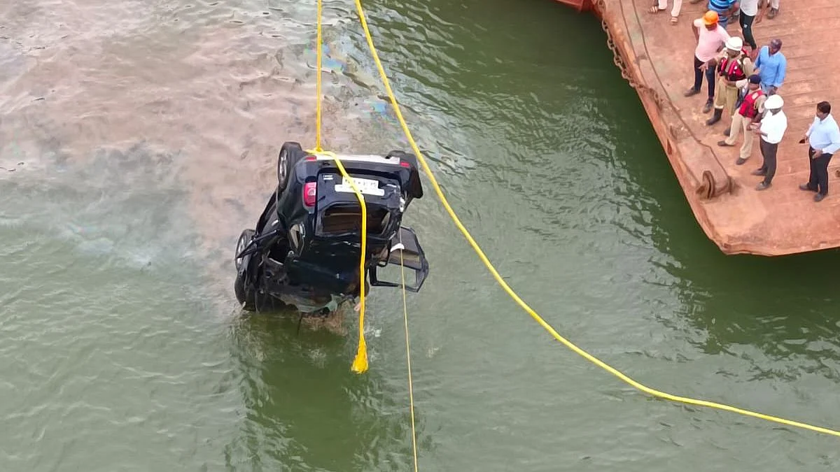 The ill-fated car was retrieved from the river bed after a search operation lasting 12 hours.