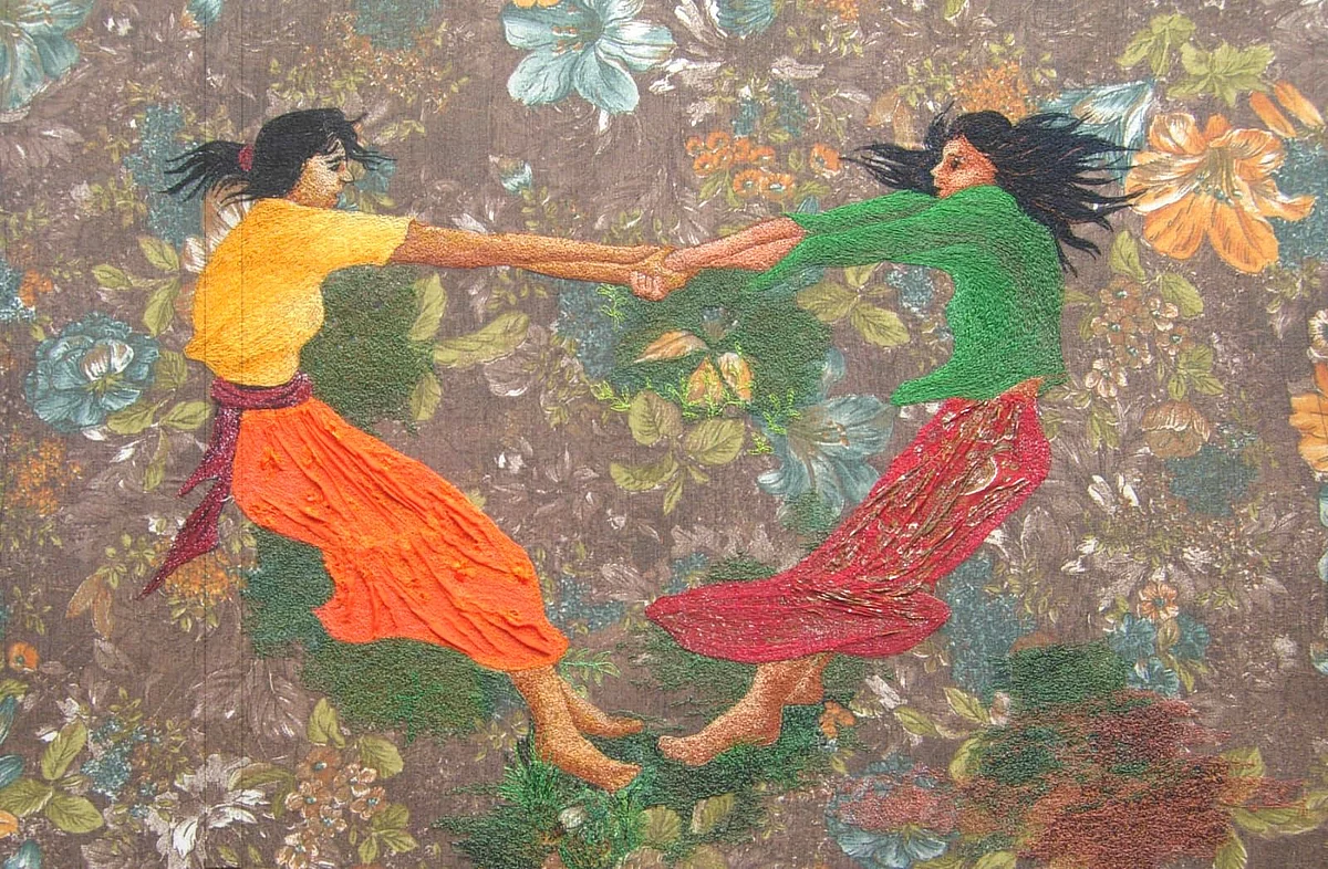 'The Game'. Painting in thread by Liesel Cotta de Souza