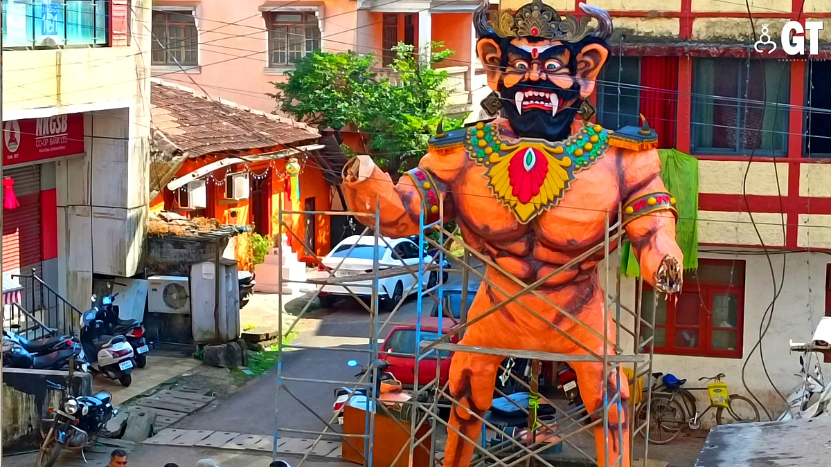 A huge Narkasur effigy erected at St Inez by some youth.
