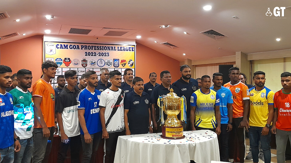 Together in it: Captains of the eleven teams participating in CAM Goa Professional League with GFA President and CAM Industries owner Caitano Fernandes.