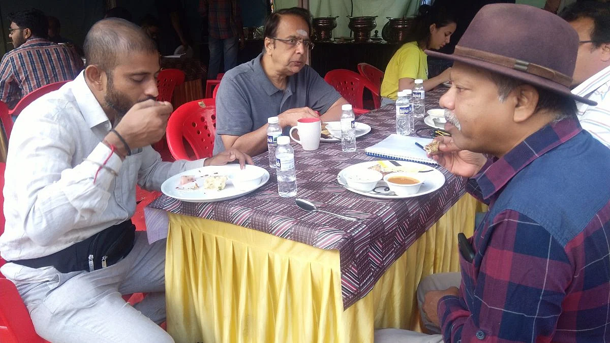 Director Anant Mahadevan having lunch on the sets of The Confession in Goa.