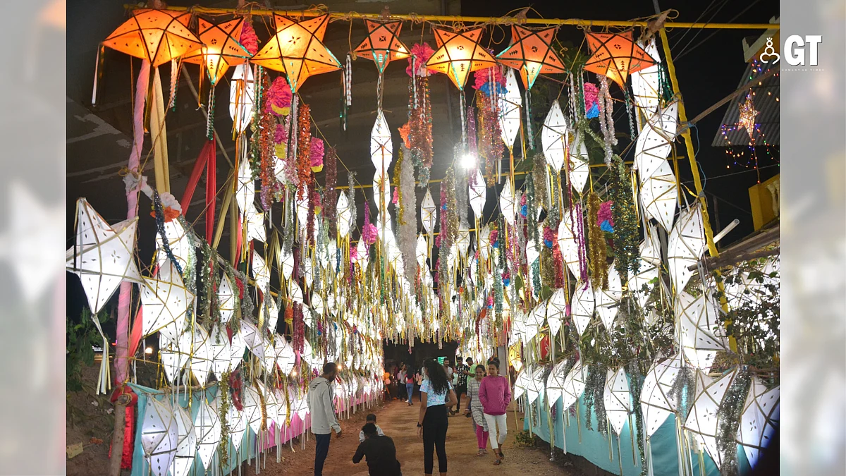 Hundreds of traditional Christmas stars, made by the ‘star man’ of Agassaim, Anthony Rodrigues, are lined up neatly for public viewing