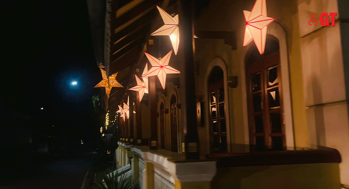 Houses lit up for Christmas in Goa.