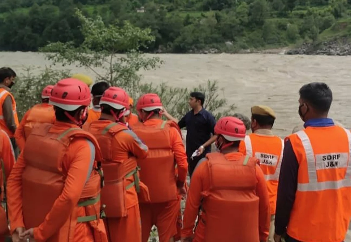 Rescuers search for Railway SI, Rakesh Kumar, his wife and their two children on Thursday after they went missing after their car skidded off the road and rolled down into a gorge at Mehar area of Ramban district on July 26.