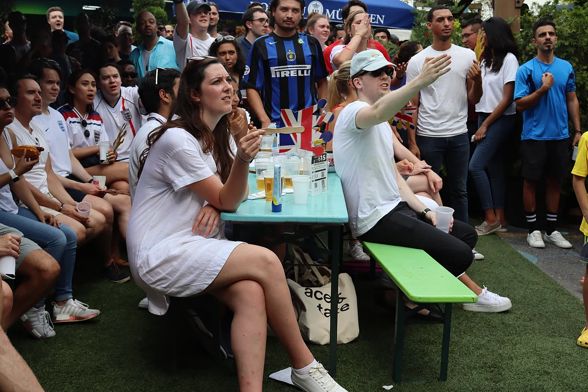 Fans react during the final game of Euro final 2021.