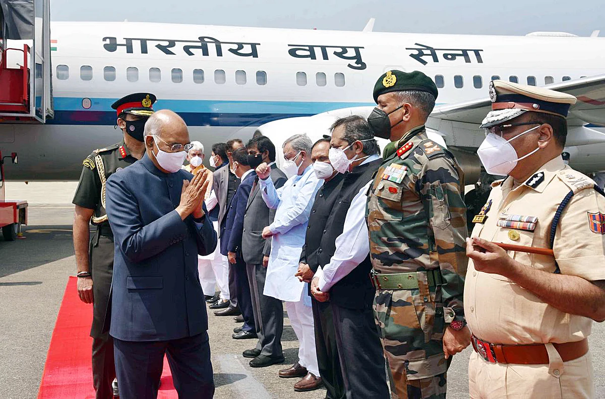 President Ram Nath Kovind arrives at the airport for a four-day visit, in Srinagar on Sunday.