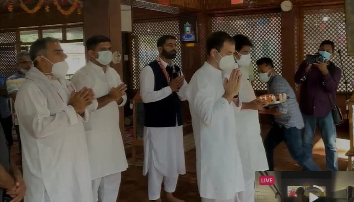 Gandhi, who is on a 2-day visit to the valley, paid obeisance at the Mata Kheer Bhawani temple in central Kashmir’s Ganderbal district this morning.