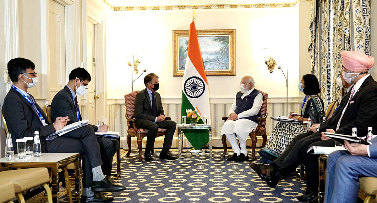 Prime Minister Narendra Modi meeting CEO of First Solar Mark R Widmar, in Washington DC on Thursday.