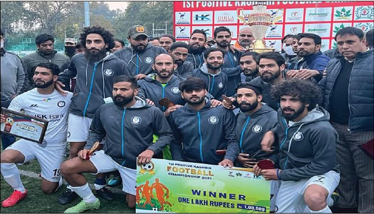 J&K Bank FC lifts Positive Kashmir football championship trophy