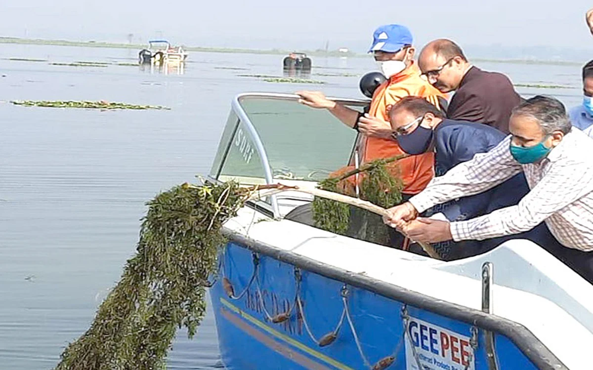 Director NIT Srinagar participates in de-weeding of Dal Lake