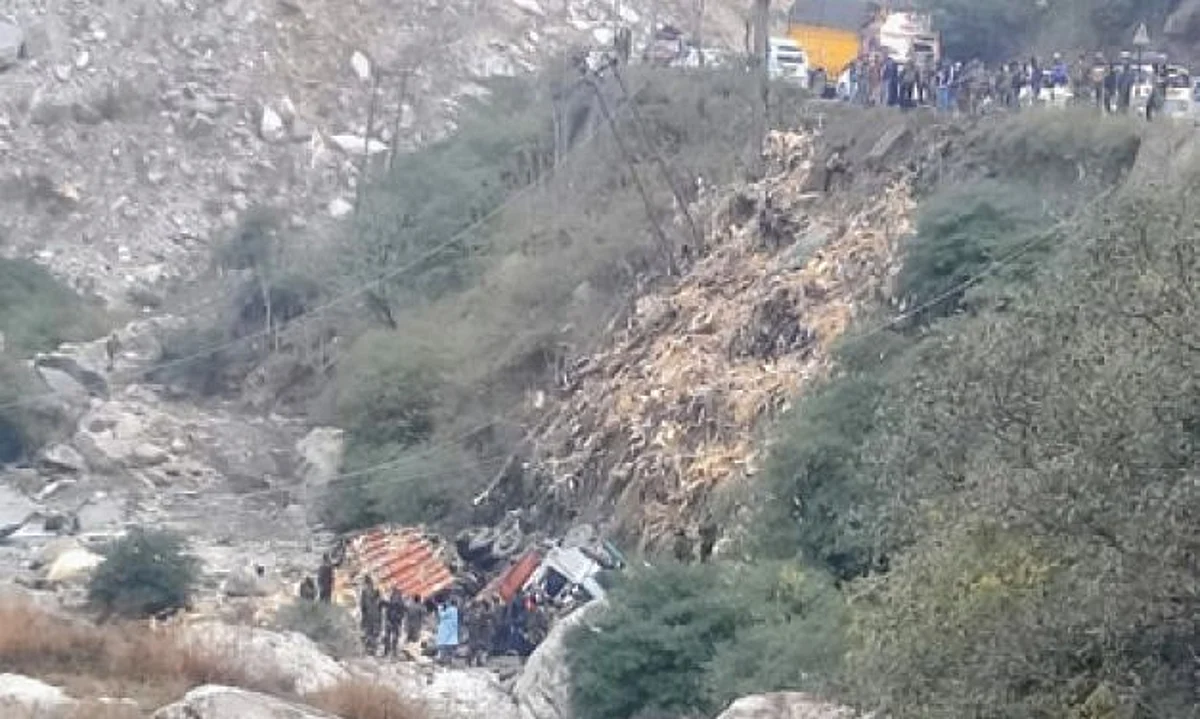 Police said a truck (PB06V 6007) loaded with apple boxes plunged into the embankments of Bisleri Nullah after it went out of the control of its driver at the Nachlana area of Ramsu on the Srinagar-Jammu National Highway.