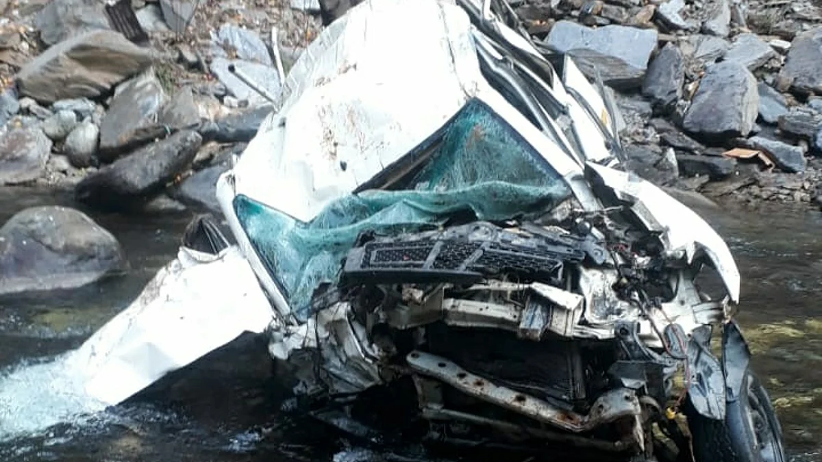 As per officials, the vehicle was on way to Mahoo village when it skidded off the road near Kawna and plunged into Mahoo nullah this afternoon.
