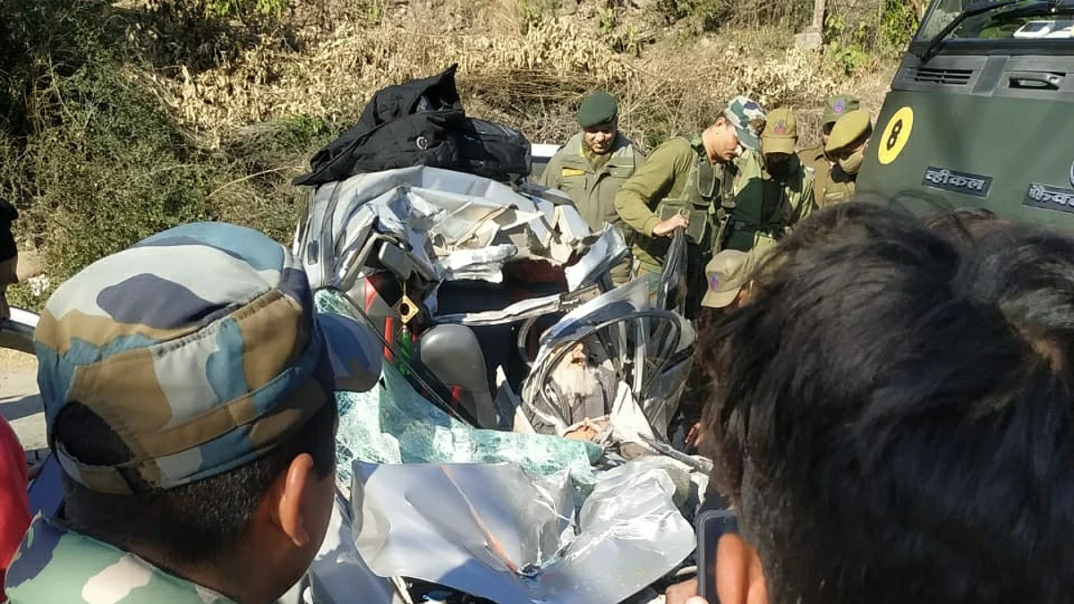 The accident took place at Nowshera area on Jammu- Poonch highway, resulting in death of Mohammad Mushtaq Khan, a retired Police Sub Inspector, and injuries to four others.