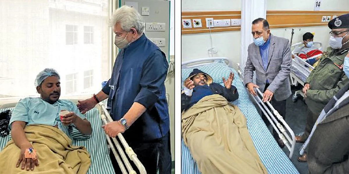 LG Sinha, Dr Jitendra, DGP visit victims at Katra hospital