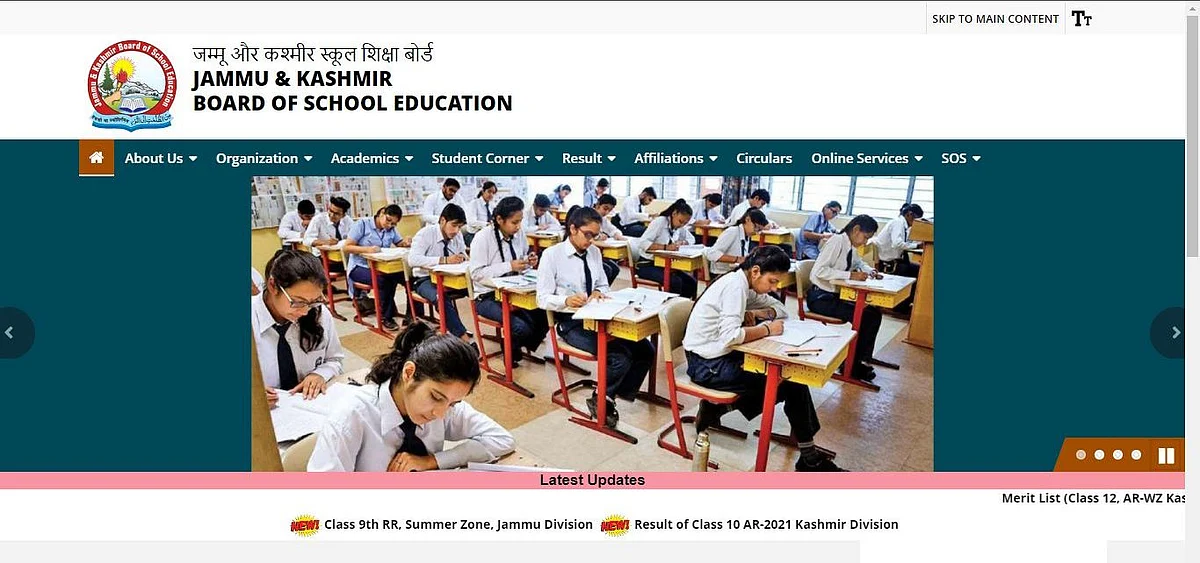 Screengrab of JKBOSE website for representational purpose only.