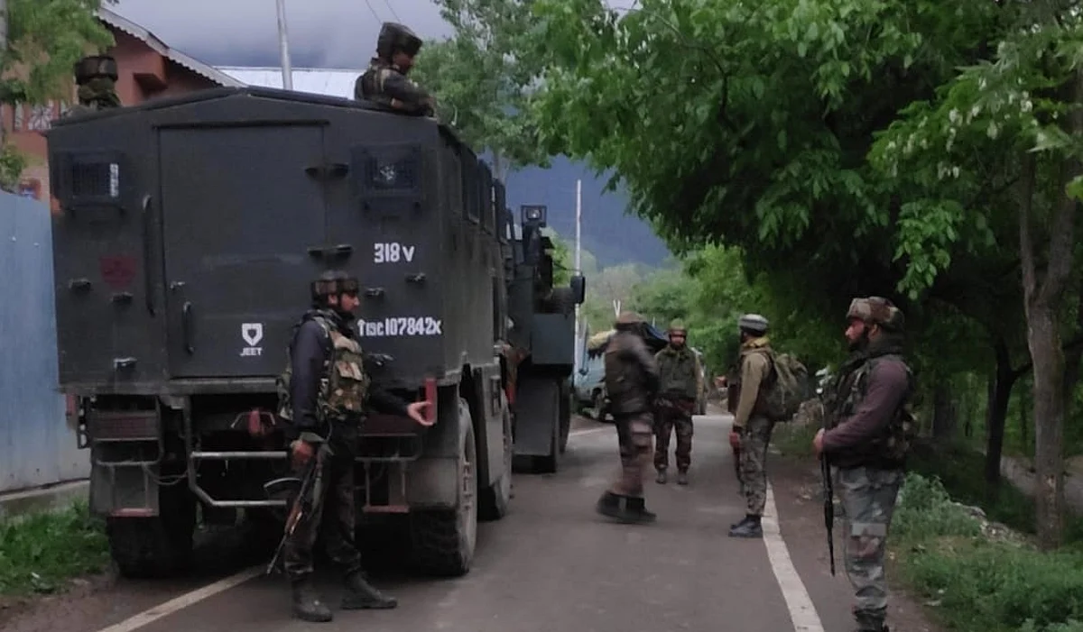 Soldiers near the encounter site in Baramulla on Thursday April 21, 2022
