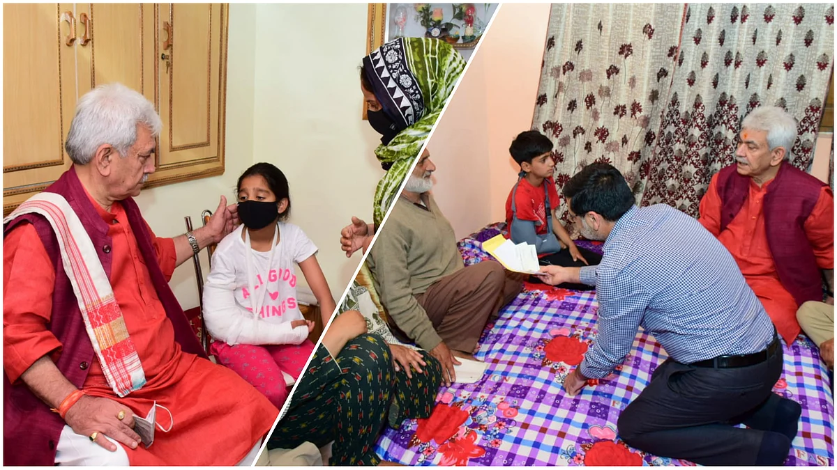 LG visits families of slain TV artist Amreen Bhat, cop Saifullah Qadri