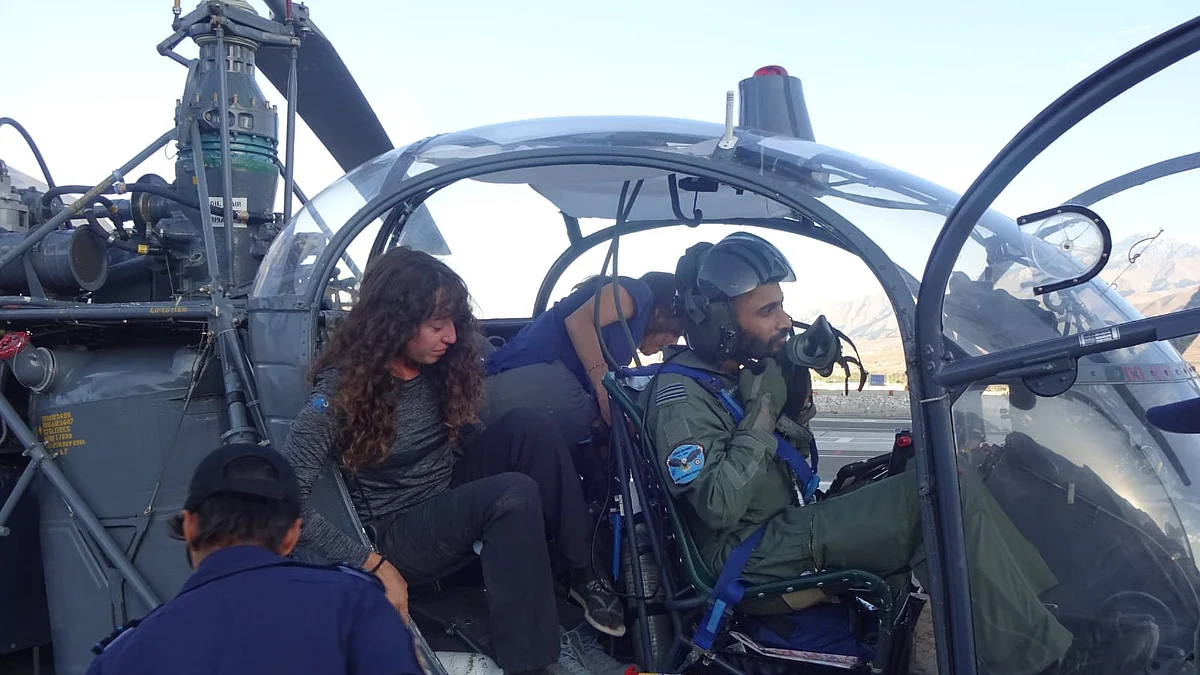 An Israeli woman stuck in remote high altitude village in Zanskar area of Ladakh was rescued by Indian Air Force personnel on Wednesday, officials said.