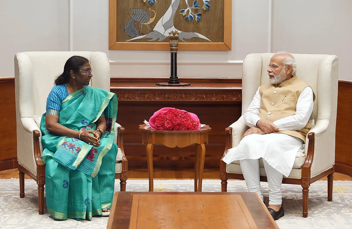 Prime Minister Narendra Modi meets National Democratic Alliance (NDA) Presidential candidate Droupadi Murmu, in New Delhi on Thursday.