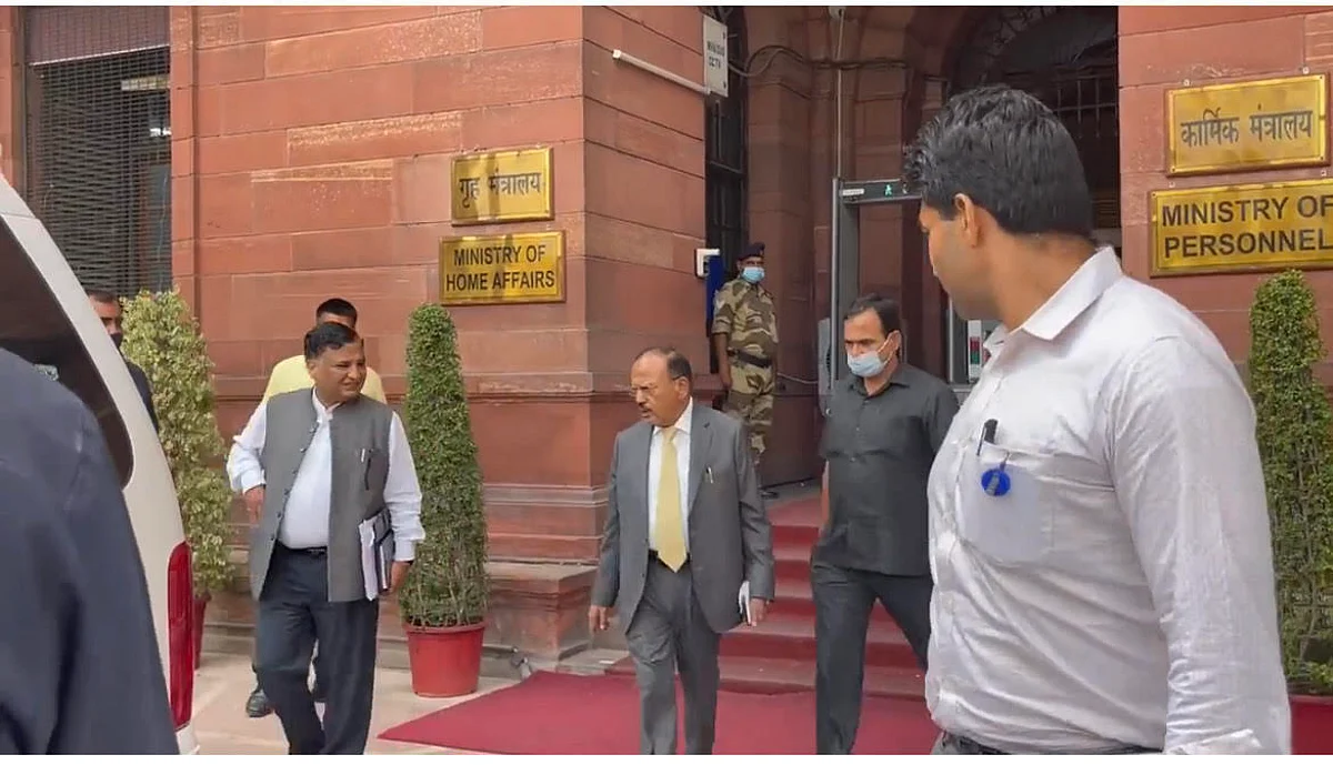 NSA Ajit Doval leaves after meeting Home Minister Amit Shah.