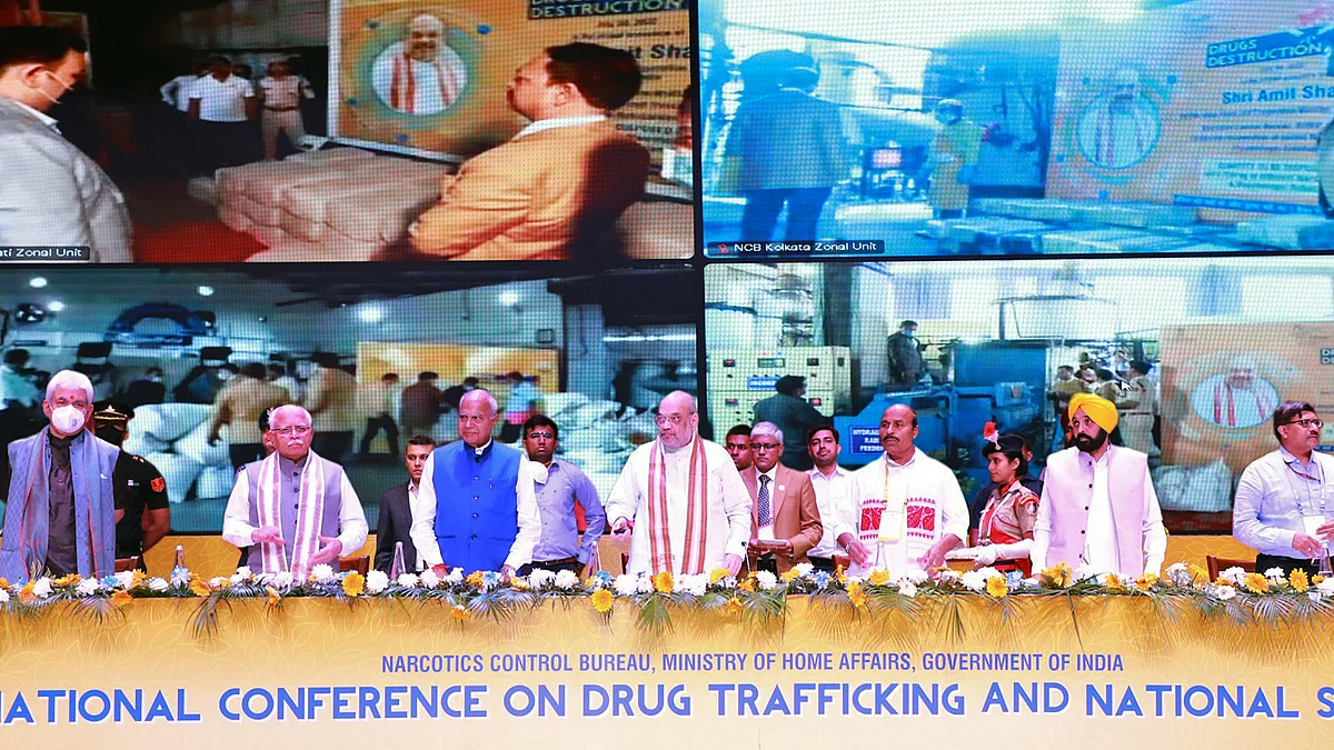 Union Minister for Home Affairs Amit Shah at the National Conference on ‘Drug Trafficking and National Security’, in Chandigarh on Saturday.