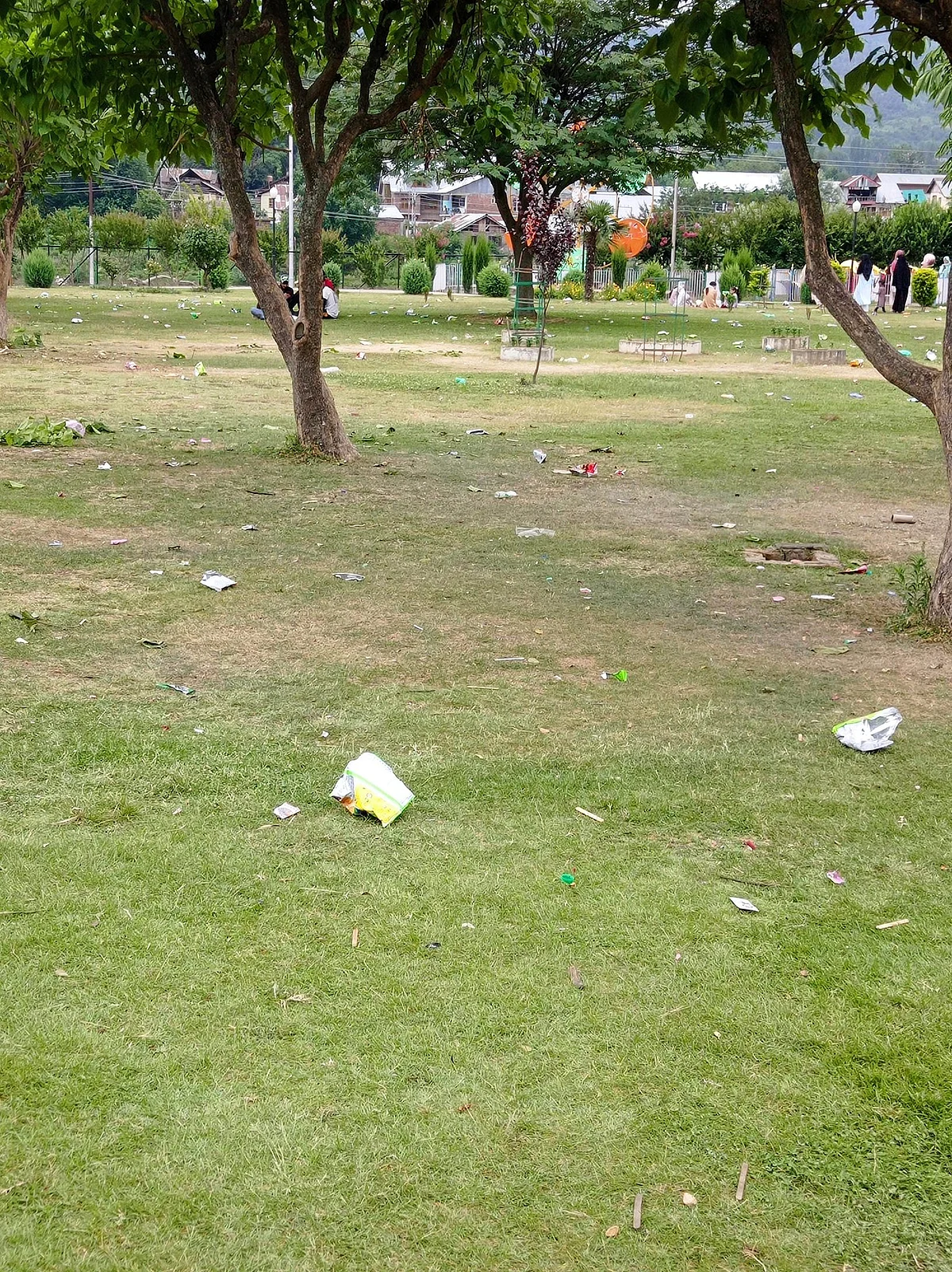 A picture of Gulnar Park littered with polythene tweeted by a netizen