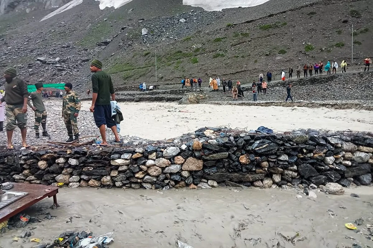 At least 13 yatris were killed, five others injured and around three dozen missing after a cloudburst near the Amarnath cave shrine on Friday evening caused flash floods, officials said.