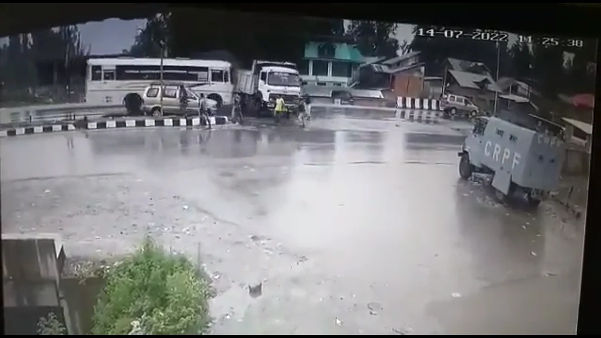 Bus carrying pilgrims colliding with a tipper in Qzigund in south Kashmir.
