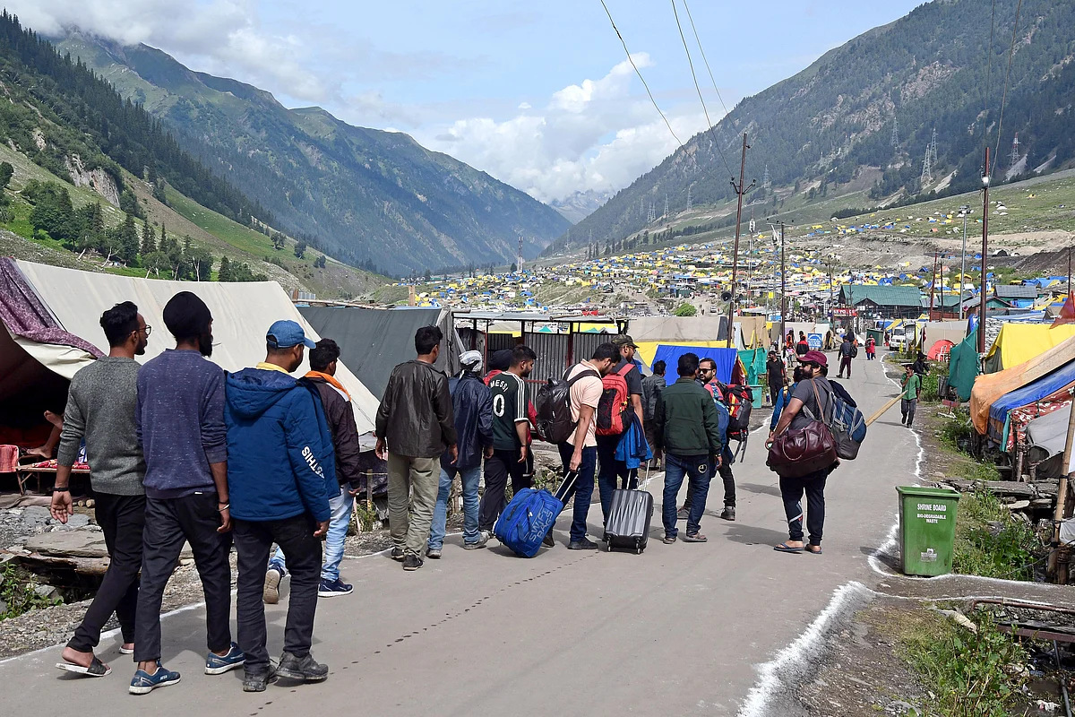 Pilgrims leave for the annual Amarnath Yatra.