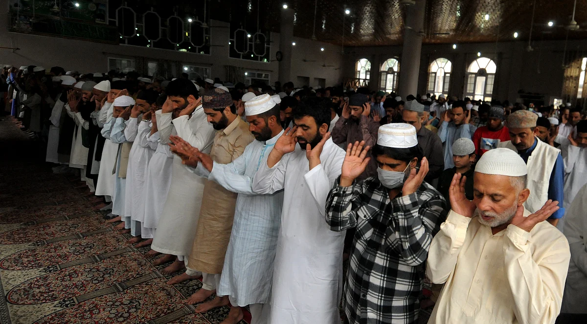 Men during Eid prayers in Srinagar