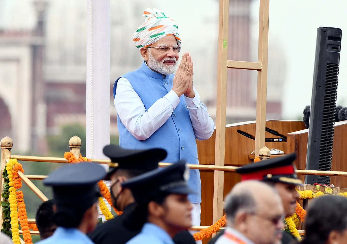 Prime Minister Narendra Modi at Red Fort on the occasion of the 76th Independence Day, in Delhi on Monday.
