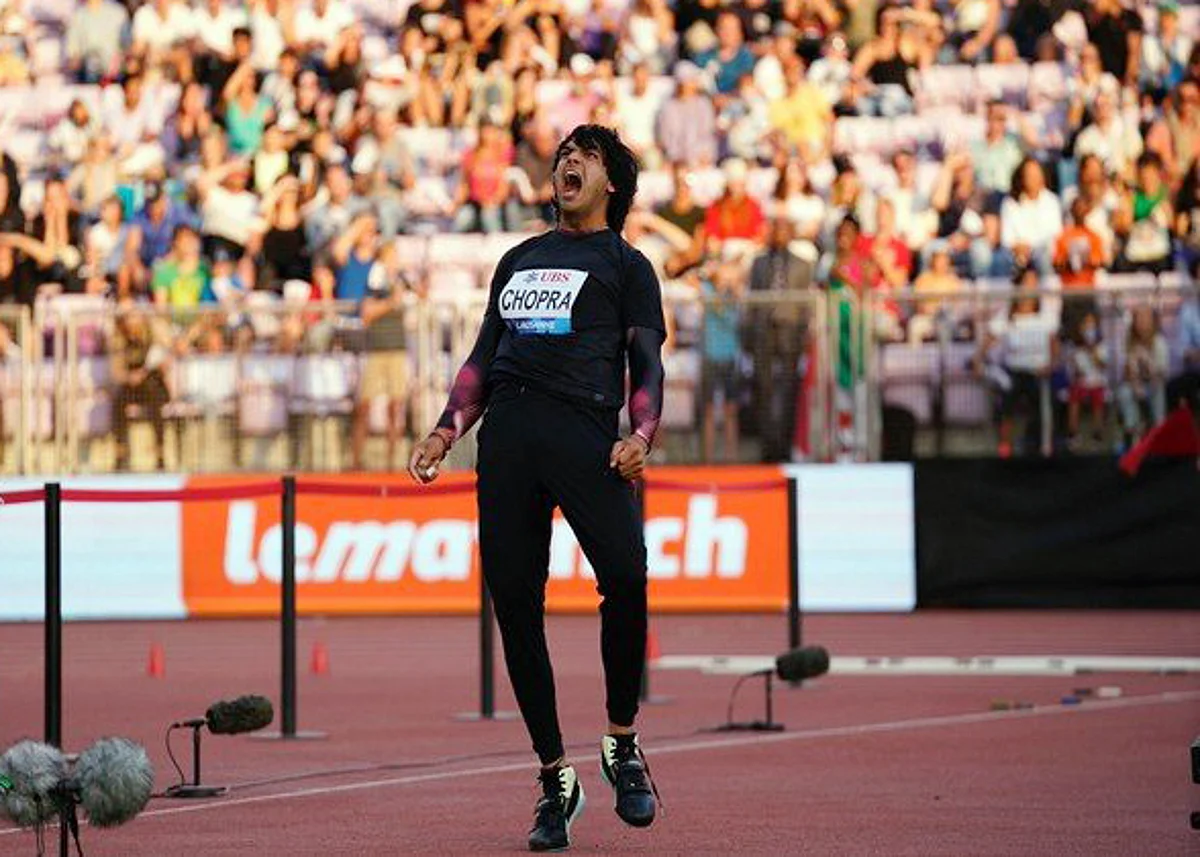 Olympic Gold medallist Neeraj Chopra in action as he finishes first with a best attempt of 89.08m to clinch the Lausanne Diamond League, in Lausanne on Saturday. He also qualified for the finals of Diamond League at Zurich.