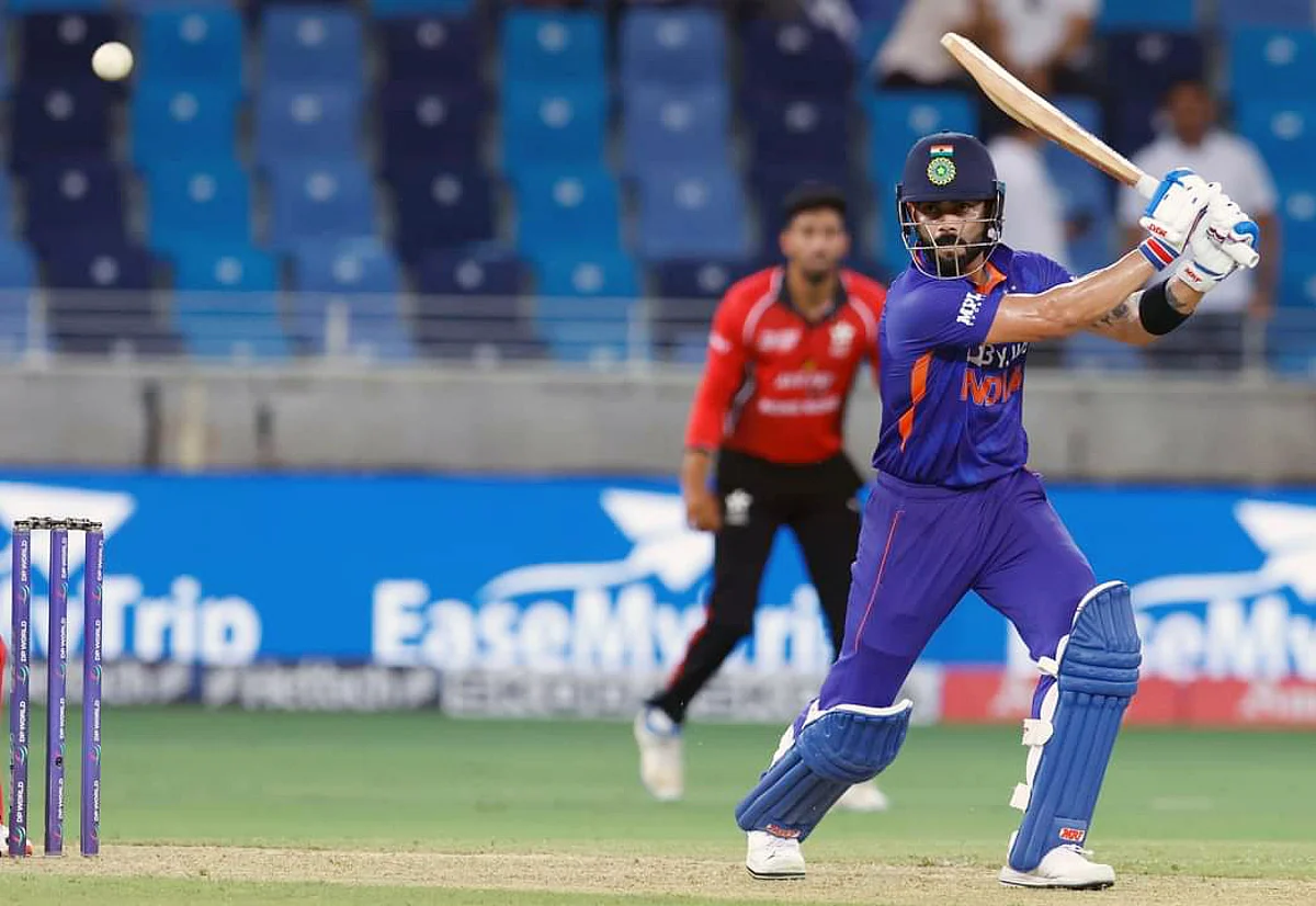 India's Virat Kohli plays a shot during the Asia Cup 2022 Group A match between India and Hongkong, at Dubai International Cricket Stadium in Dubai on Wednesday.