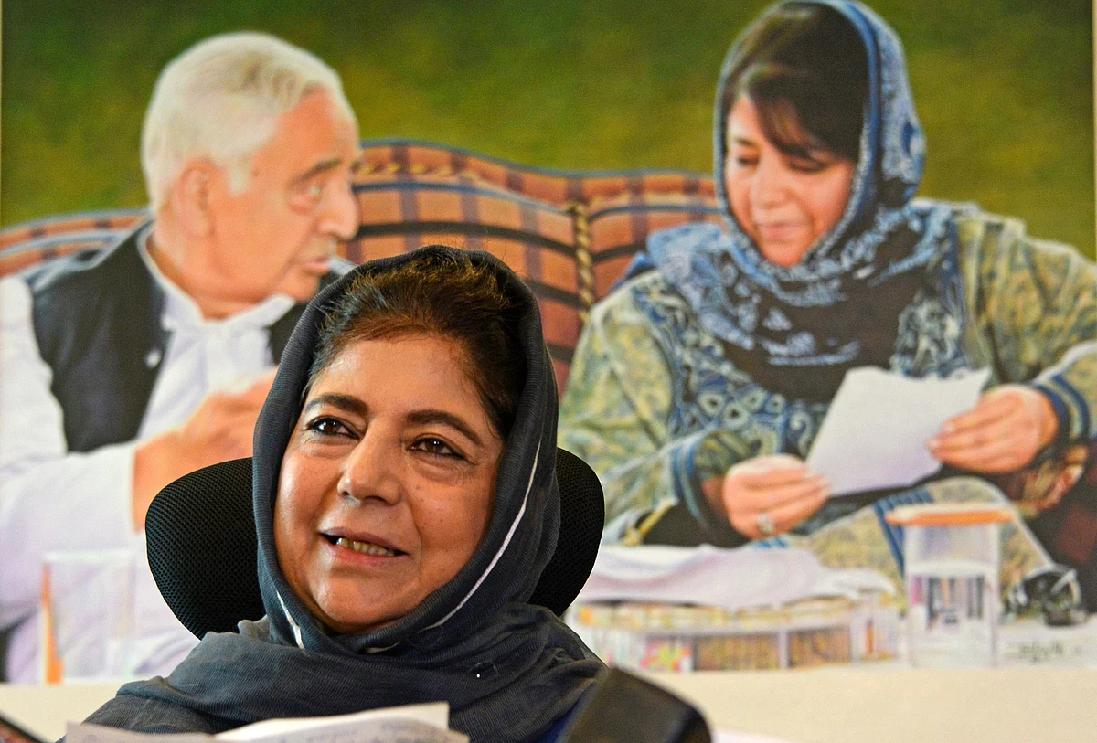 Mehbooba Mufti during a presser in Srinagar
