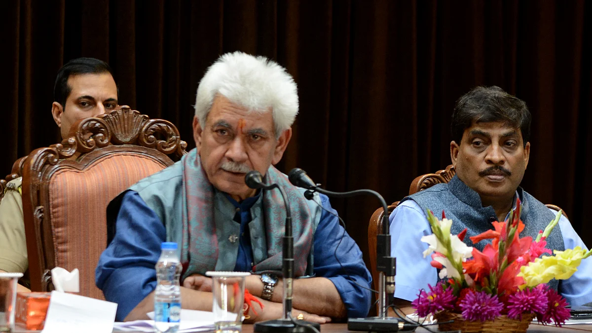LG Manoj Sinha at a presser in Srinagar on Friday August 12, 2022.