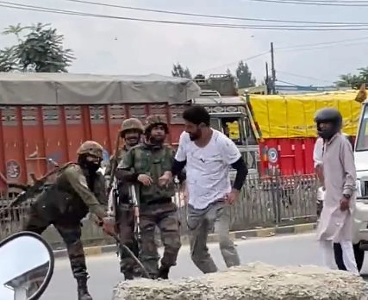 On Monday, in a video that went viral on the Internet, over a couple of army personnel were seen thrashing a local near Nowgam in Srinagar.