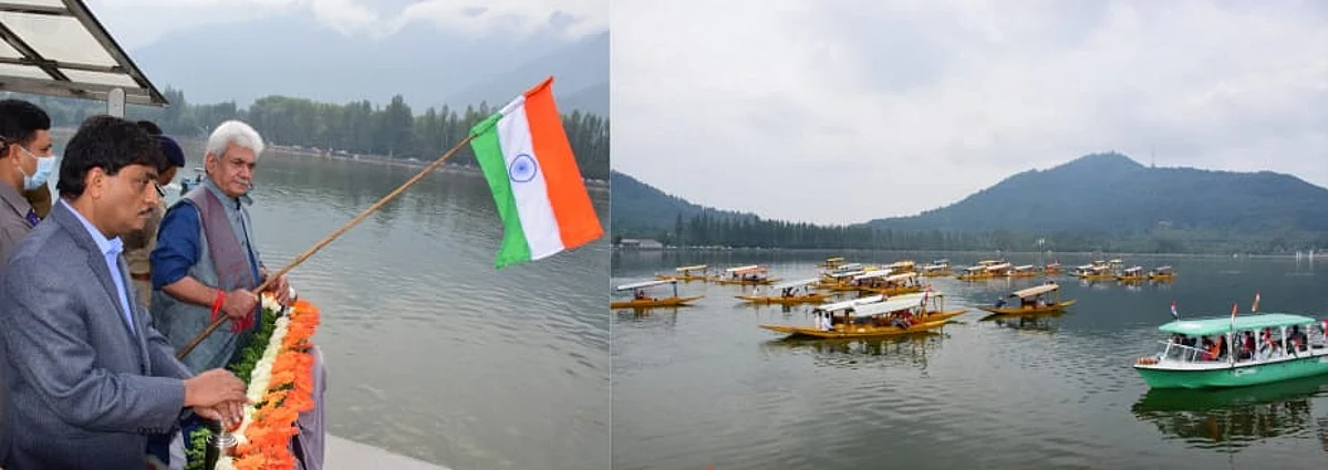 Lieutenant Governor Manoj Sinha Friday flagged off the ‘Har Ghar Tiranga’ rally at the iconic Dal Lake in Srinagar.