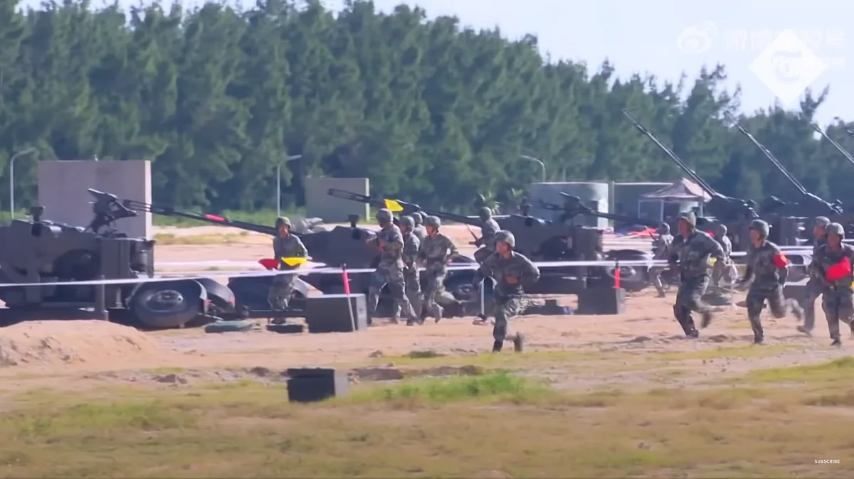 Chinese army personnel during military drills.