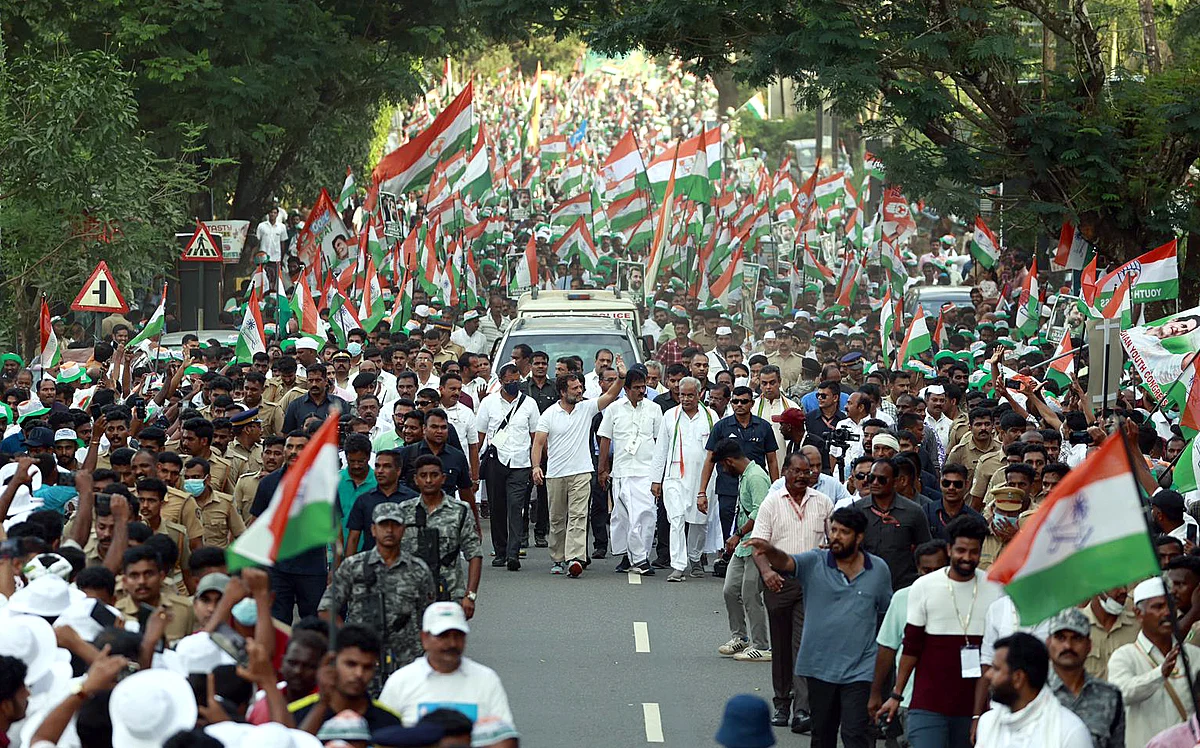 Congress leader Rahul Gandhi waves to the supporters during party's Bharat Jodo Yatra, in Wayanad. Chhattisgarh Chief Minister Bhupesh Baghel and others also seen.