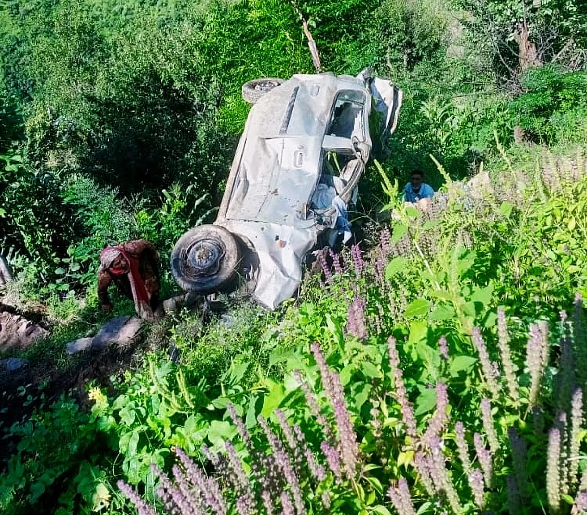 Two men including the driver died after the car they were travelling in skidded off the road and fell into a deep gorge on Thathari-Cheera road, in Jammu and Kashmir’s Doda district on Monday morning.