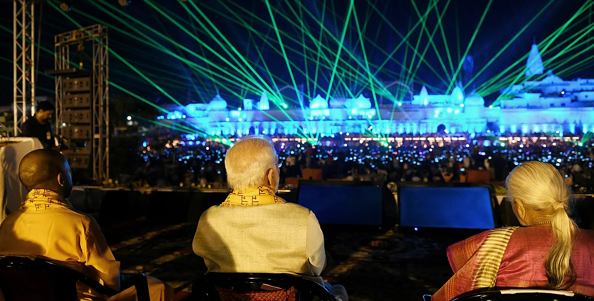 Prime Minister Narendra Modi takes part in Deepotsav celebrations, in Ayodhya on Sunday.