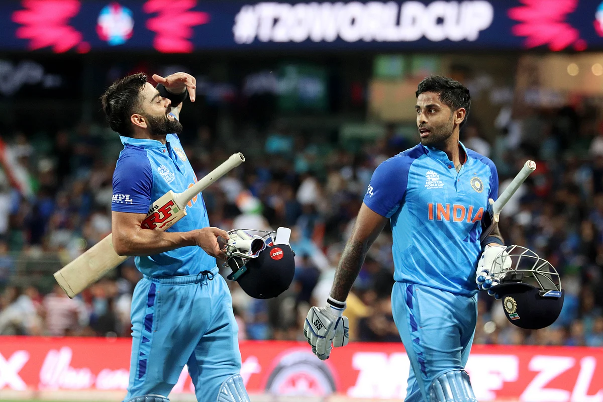 India's Virat Kohli and Suryakumar Yadav walking back to pavilion after posting a fighting total during ICC Men's T20 World Cup 2022 match against Netherlands, at Sydney Cricket Ground, in Sydney on Thursday.