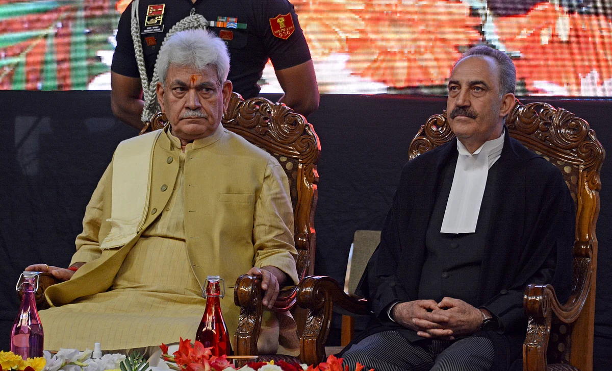 Justice Ali Mohammad Magrey takes oath as Chief Justice of J&K and Ladakh HC at SKICC Srinagar on Thursday October 13, 2022